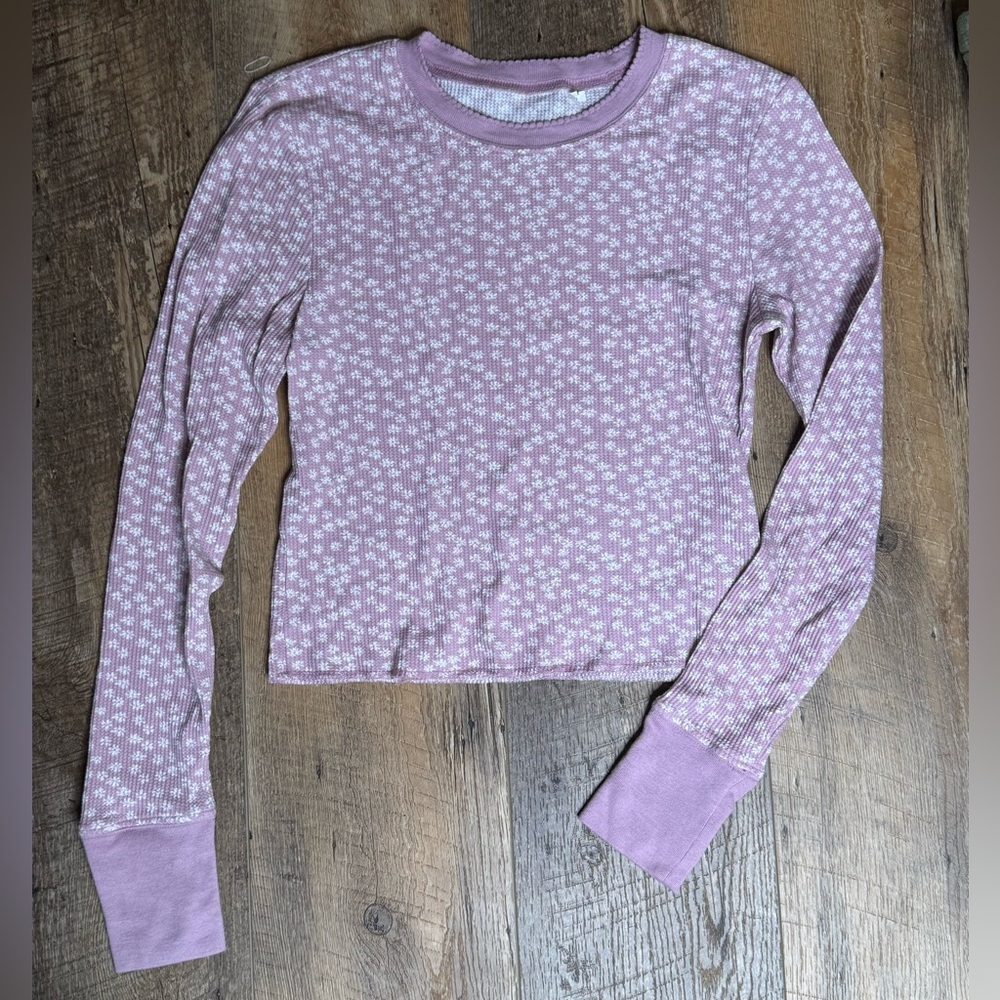 Pacsun Flower Print Waffle Knit Long Sleeve Shirt, Size Medium